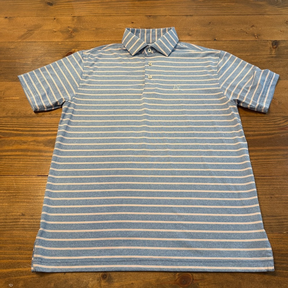 Rhoback Performance Polo Shirt Mens Small Blue Pink Stripe Golf